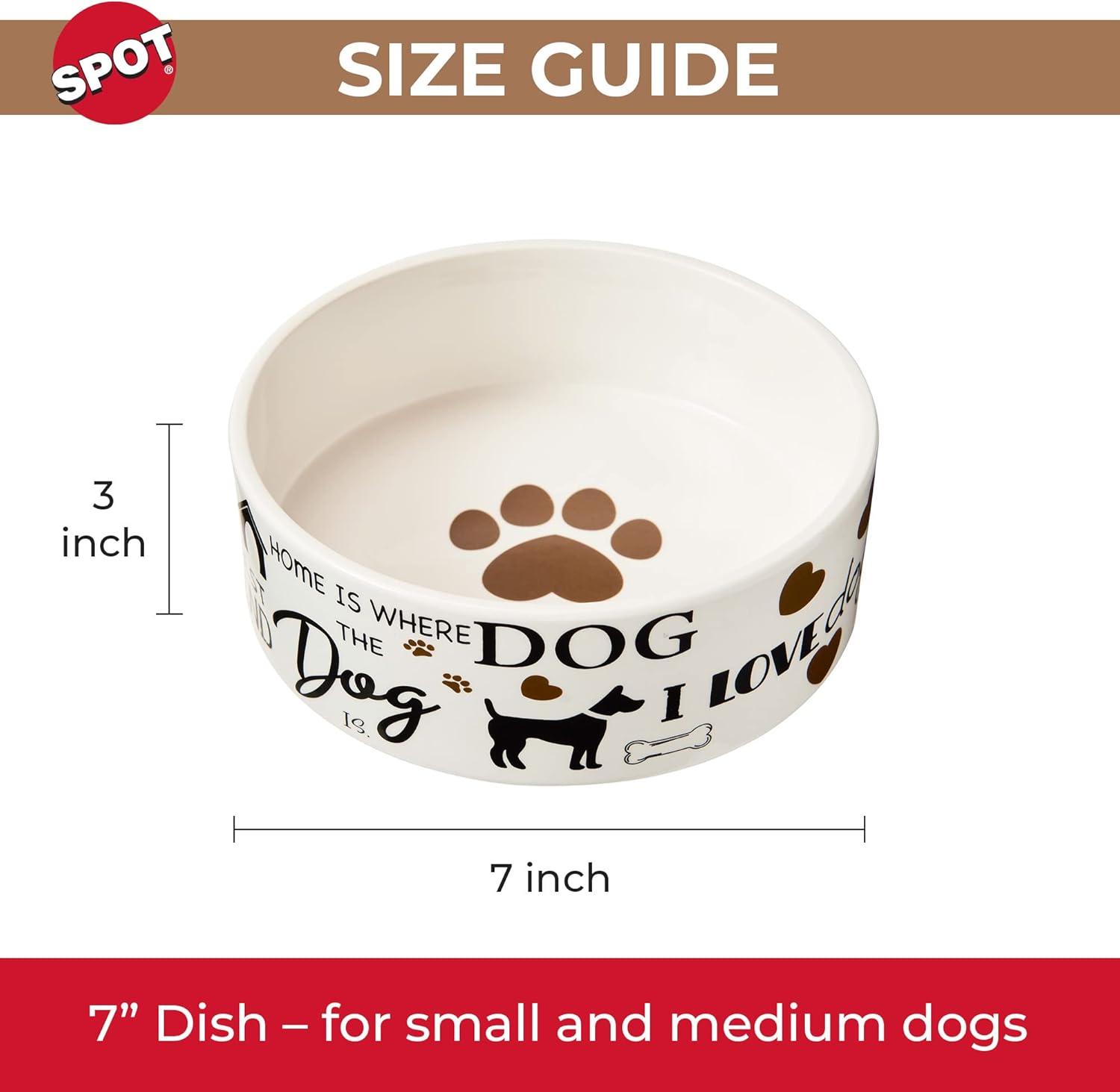 7" White and Brown Ceramic Dog Food and Water Bowl