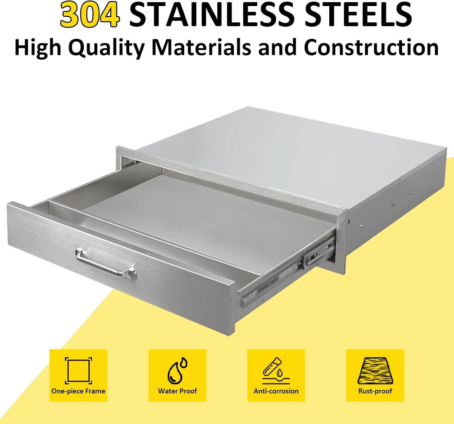 30" Stainless Steel Outdoor Kitchen Drawer with Divider