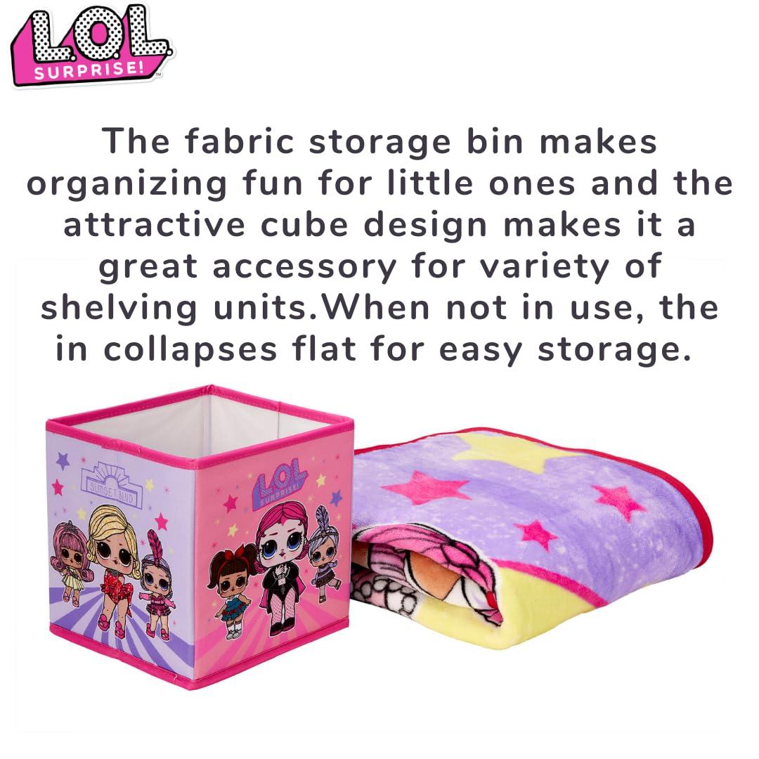 LOL Surprise Kids Plush Throw and Canvas Storage Cube Bin, 2Pc Set, Pink and Purple, MGA