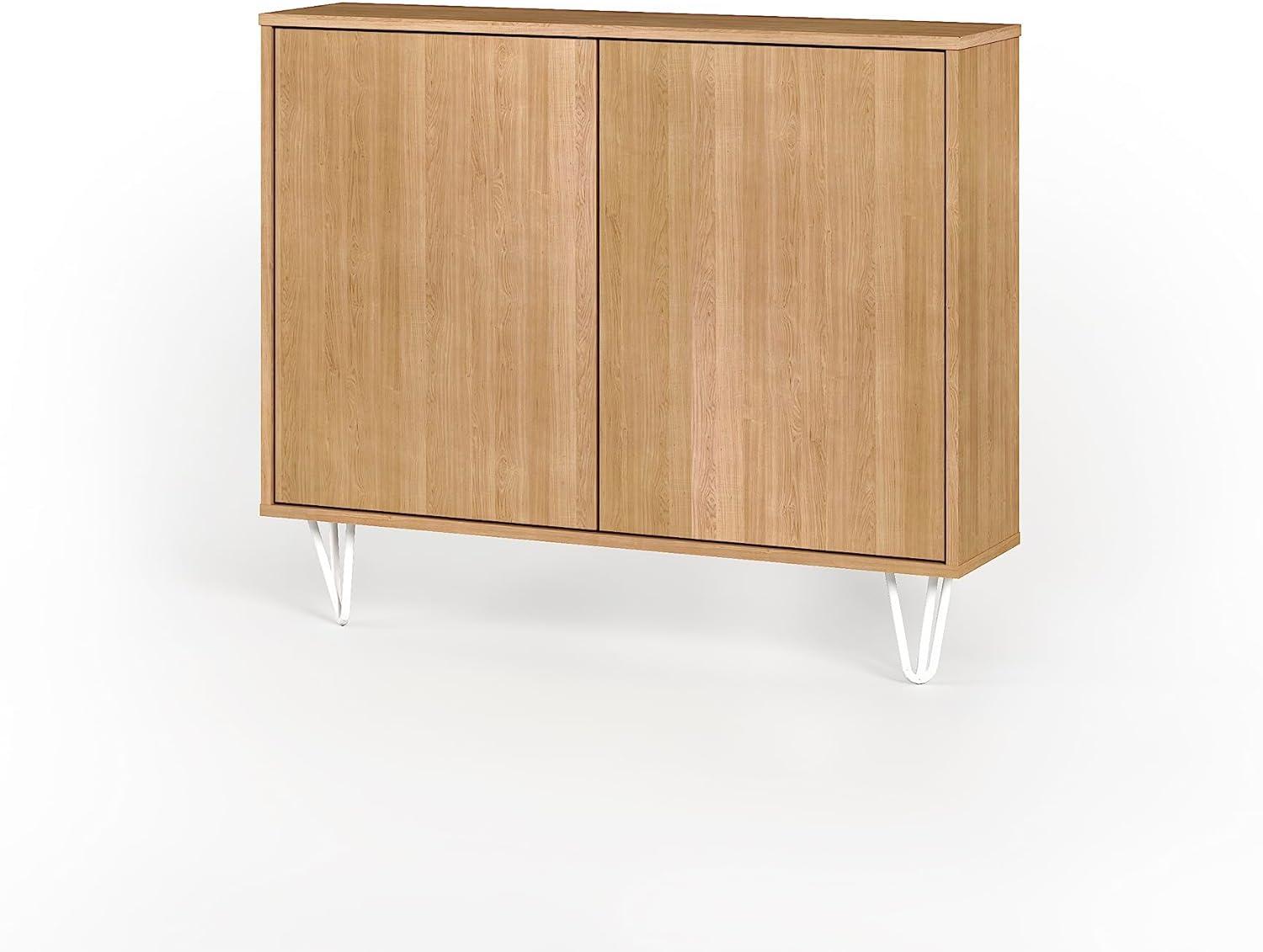 Nexera Slim 2 Doors Storage Cabinet Golden Maple: Modern Accent Furniture, Wood Composite, Fixed Shelves