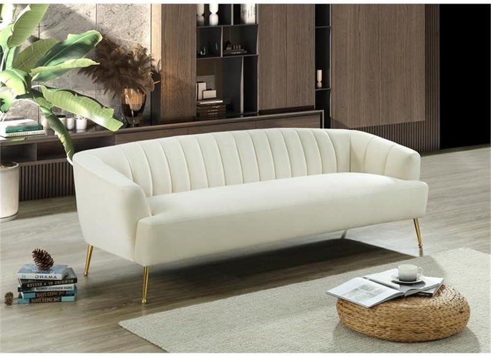 Rodolfo Cream Velvet Tufted Sofa with Gold Ball Legs