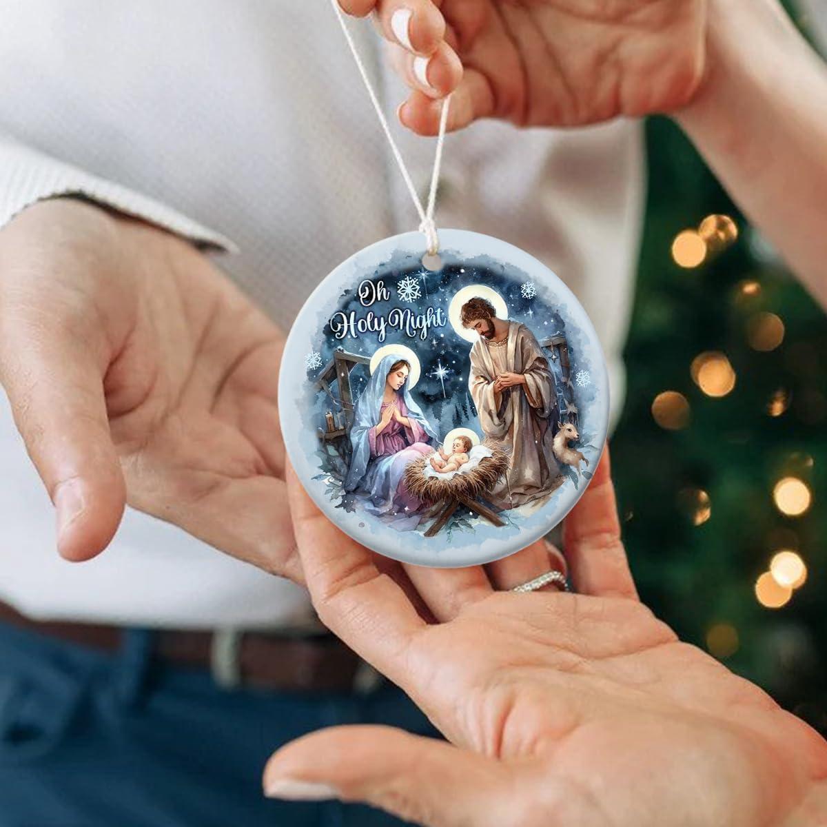 Mary Nativity Night Art Illustration Christmas Ornament| OrnamentallyYou