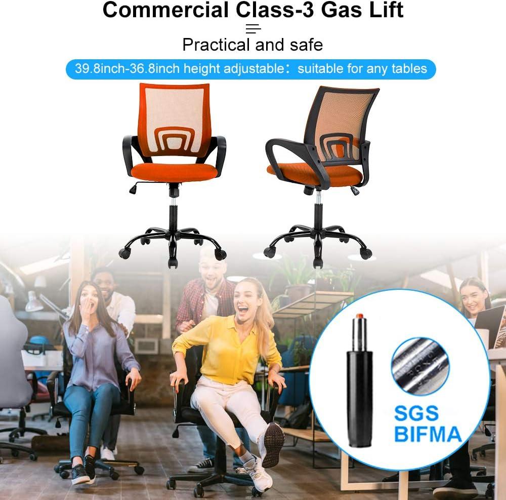 FDW Home Office Chair Mesh Computer Chair with Lumbar Support Armrest Adjustable Mid Back Task Chair for Women Adults, Orange
