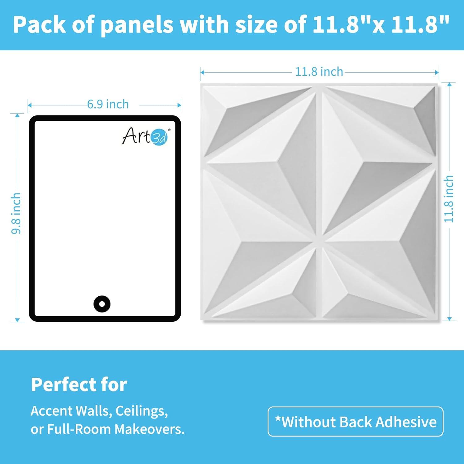 Art3d 20 Pack Decorative 3D Wall Panels, 19 Sq.Feet PVC Interior Wall Décor, 11.8"x11.8", White
