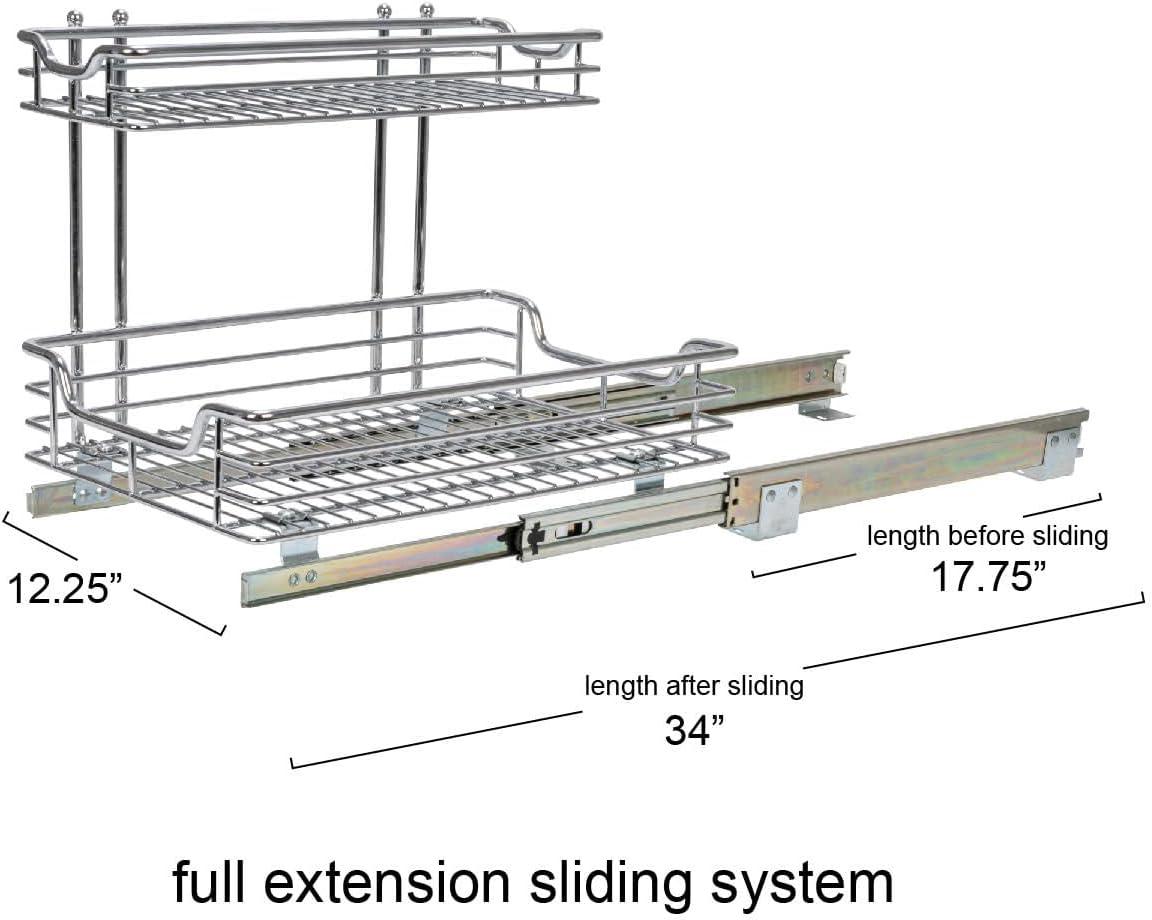 Household Essentials Glidez Multipurpose Chrome-Plated Steel Pull-Out/Slide-Out Storage Organizer for Under Sink or Under Cabinet Use - 2-Tier Design - Fits Standard Size Cabinet or Shelf, Chrome