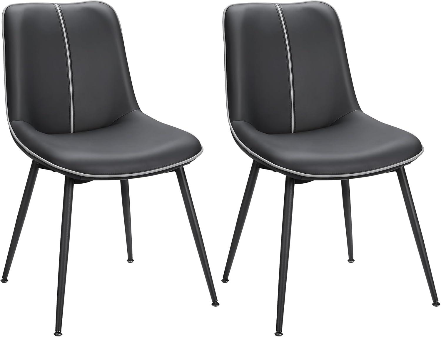 Ink Black Upholstered Leather Dining Chairs with Swivel Seat, Set of 2