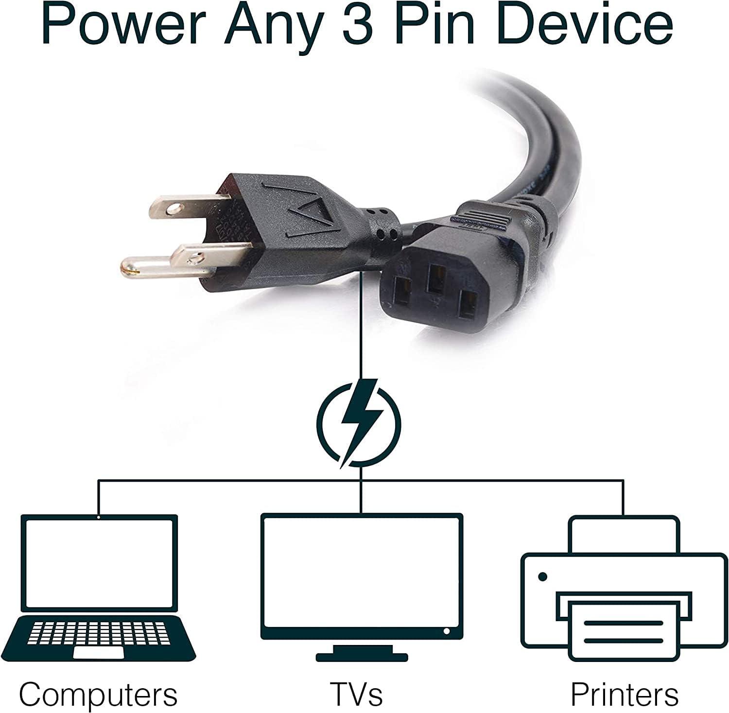 C2G 03129 18 AWG Universal Power Cord - NEMA 5-15P to IEC320C13, TAA Compliant, Black (3 Feet, 0.91 Meters)