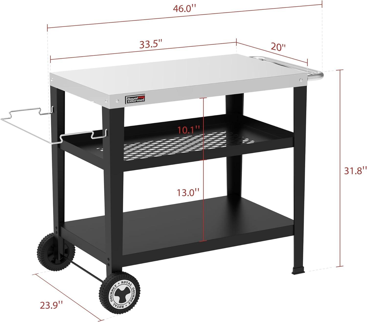 Royal Gourmet Black and Silver 3-Shelf Rolling Grill Table with Trash Holder