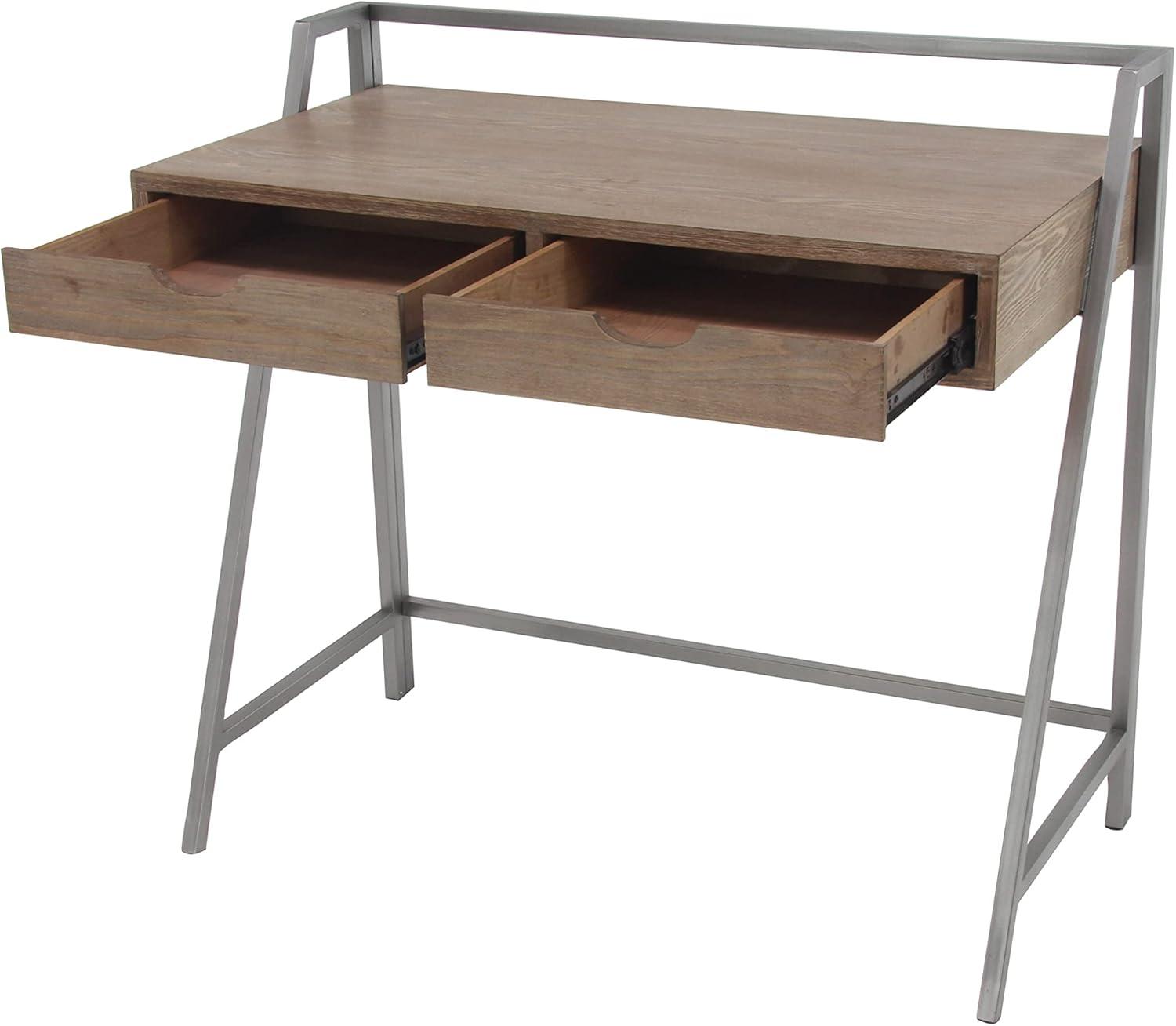 DecMode 38" x 34" Brown Wood Desk with Grey Metal Frame, 1-Piece