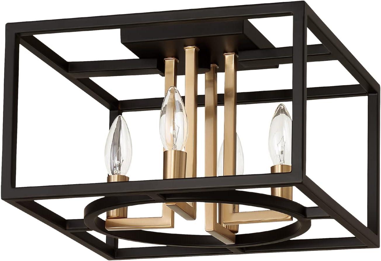 EGLO Mundazo 4-Light Semi Flush Modern Ceiling Light Fixture Dimmable LED Lighting Fixture for Hallway, Living Room, and Closet, 13 in, Black and Gold