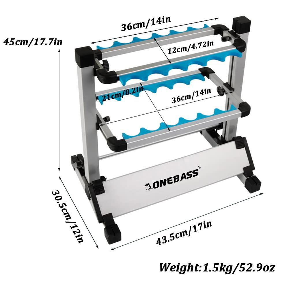One Bass Fishing Rod Rack Metal Aluminum Alloy Fishing Rod Holder Portable Rod Organizer for All Type Fishing Pole, Hold Up to 12 Rods