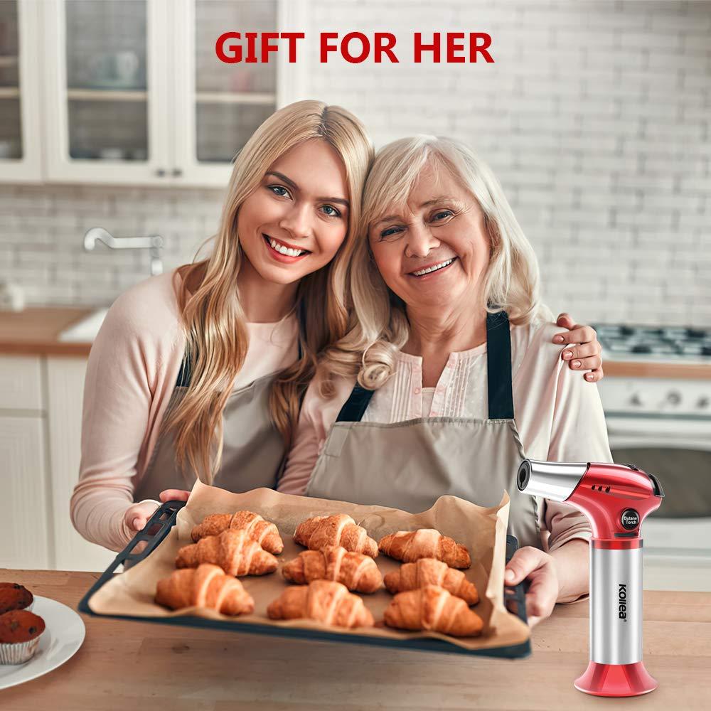 Butane Torch, Kollea Kitchen Blow Torch Refillable Cooking Torch Lighter, Mini Creme Brulee Torch with Safety Lock & Adjustable Flame for Desserts, BBQ, Soldering (Butane Gas Not Included)