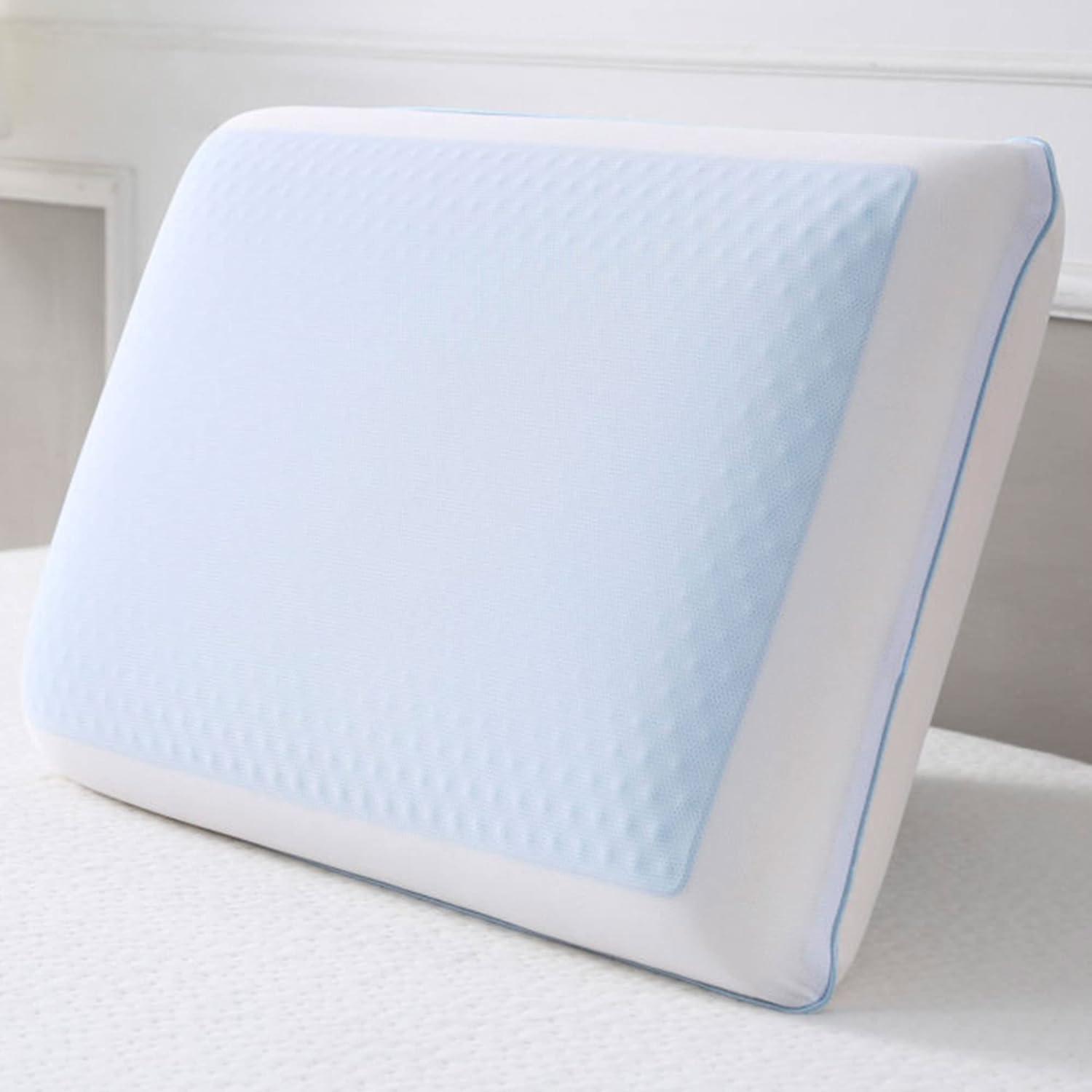 Standard White and Blue Memory Foam Cooling Gel Pillow