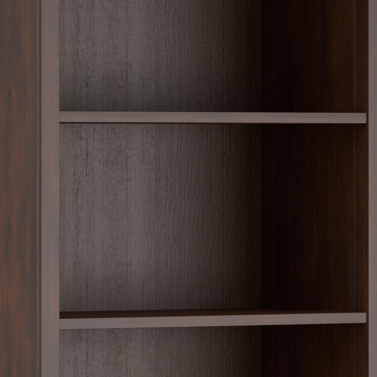 Amherst Adjustable 5-Shelf Solid Wood Bookcase in Russet Brown