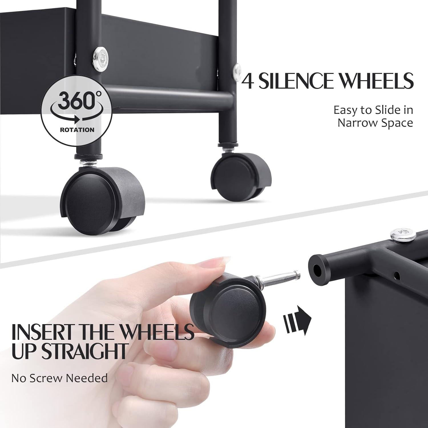 KINGRACK 4-Tier Slim Rolling Cart,Metal Utility Cart,Slide Out Storage Cart with Wooden Tabletop and Mesh Baskets for Narrow Space on Kitchen Bathroom Laundry Room Bedroom Apartments Dormitory, Black