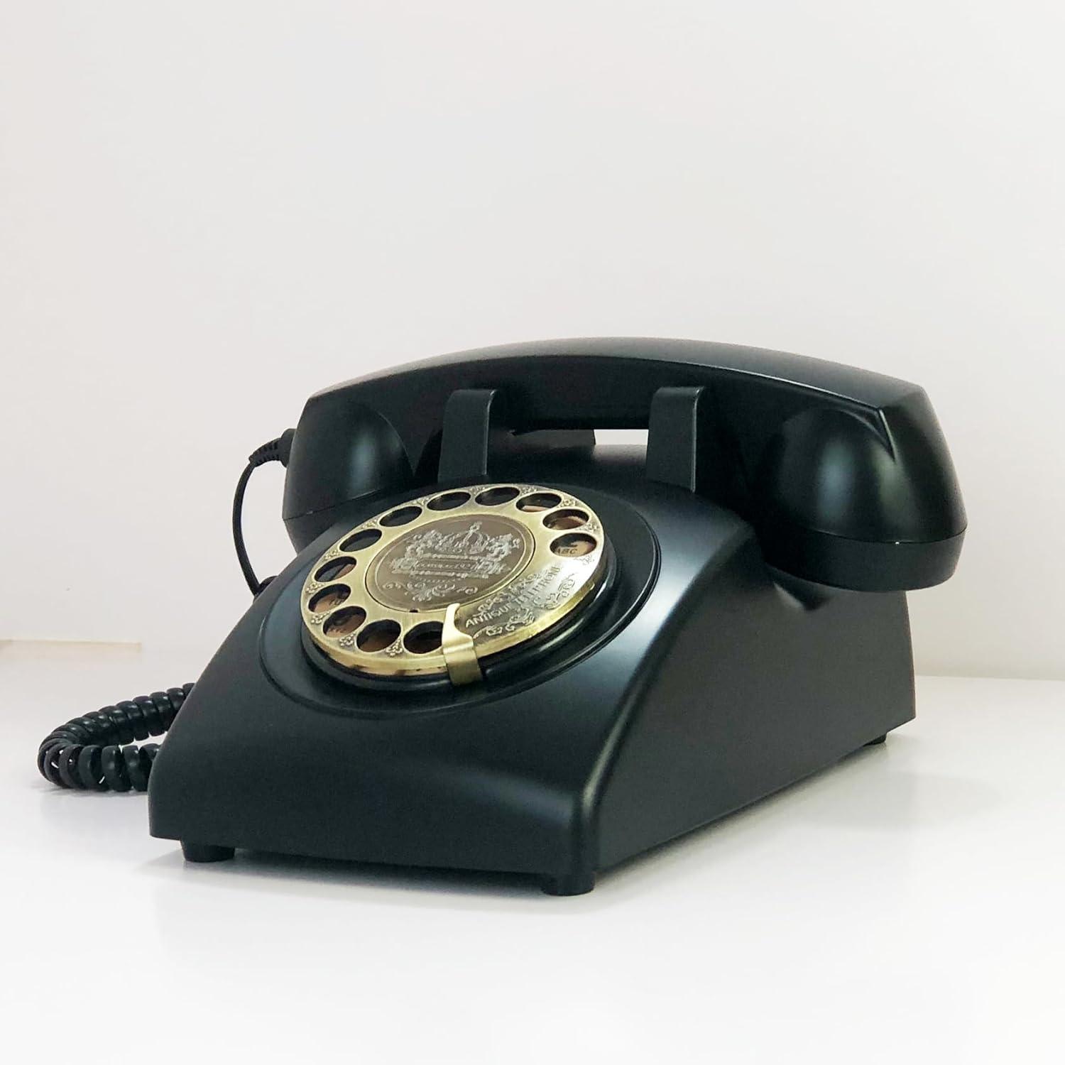 Black and Gold Vintage Rotary Dial Corded Telephone