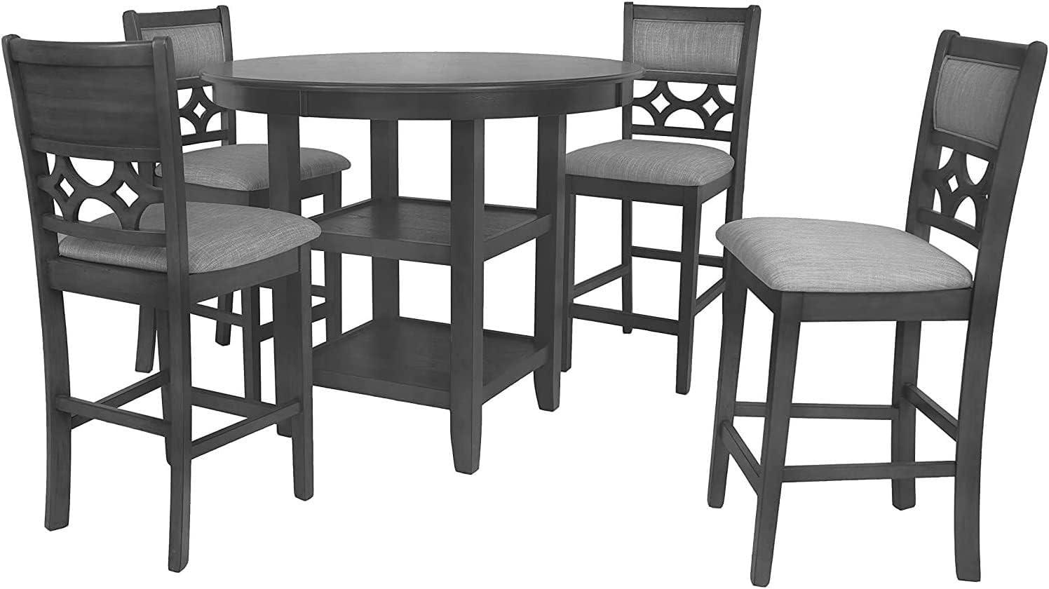 Contemporary 42" Round Gray Dining Set with 4 Padded Chairs