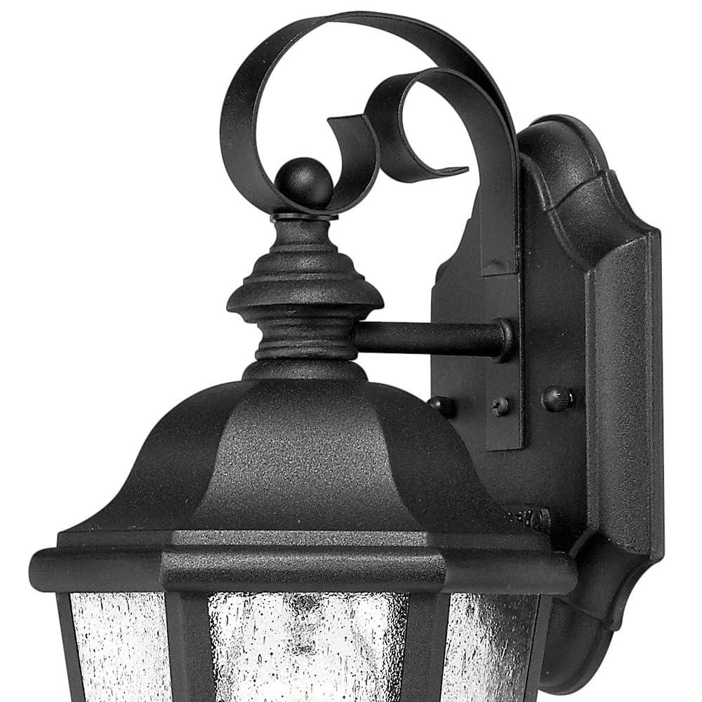 Hinkley Edgewater Small Wall Mount Outdoor Lantern - Estate Series, 1-Light, Aluminum, Clear Seedy Glass - Black Finish