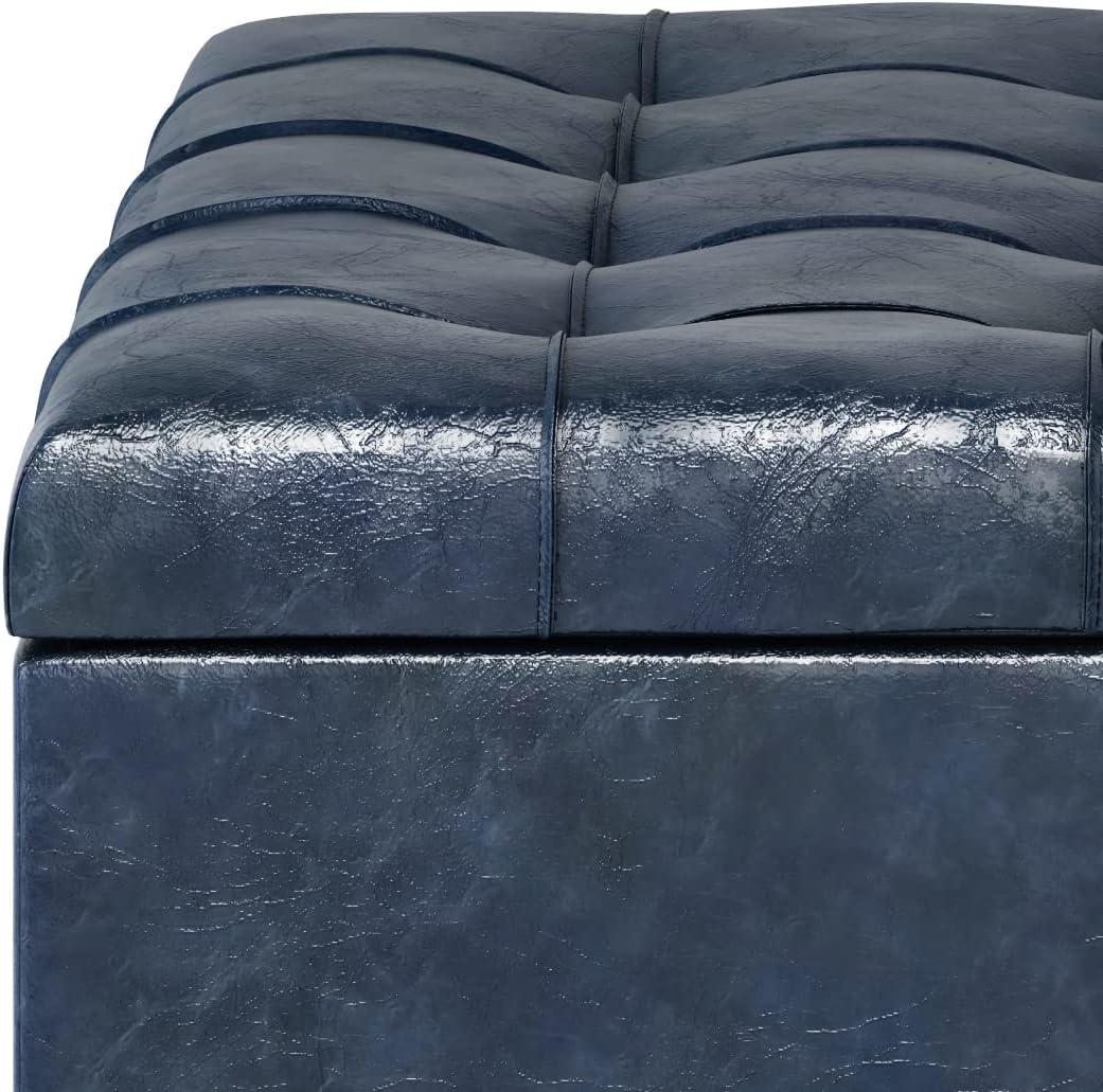 Simpli Home Harrison 36"W Upholstered Square Coffee Table Storage Ottoman with Split Lift Top