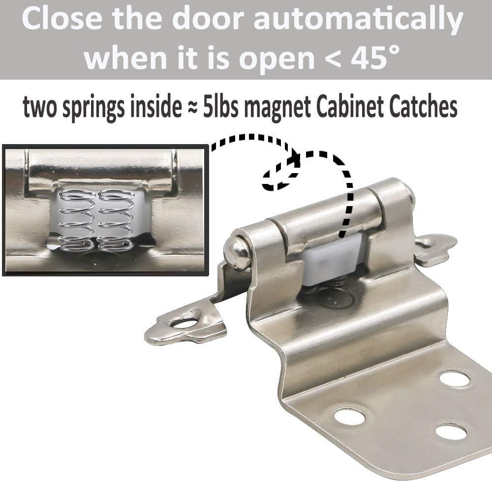 3/8 inch Offset Inset Cabinet Hinges, Self Closing Inset Satin Nickel Kitchen Door Cabinet Hinges, 8 Pack