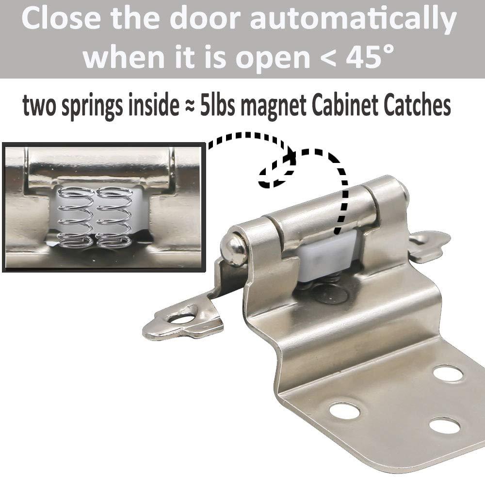 3/8 inch Offset Inset Cabinet Hinges, Self Closing Inset Satin Nickel Kitchen Door Cabinet Hinges, 8 Pack