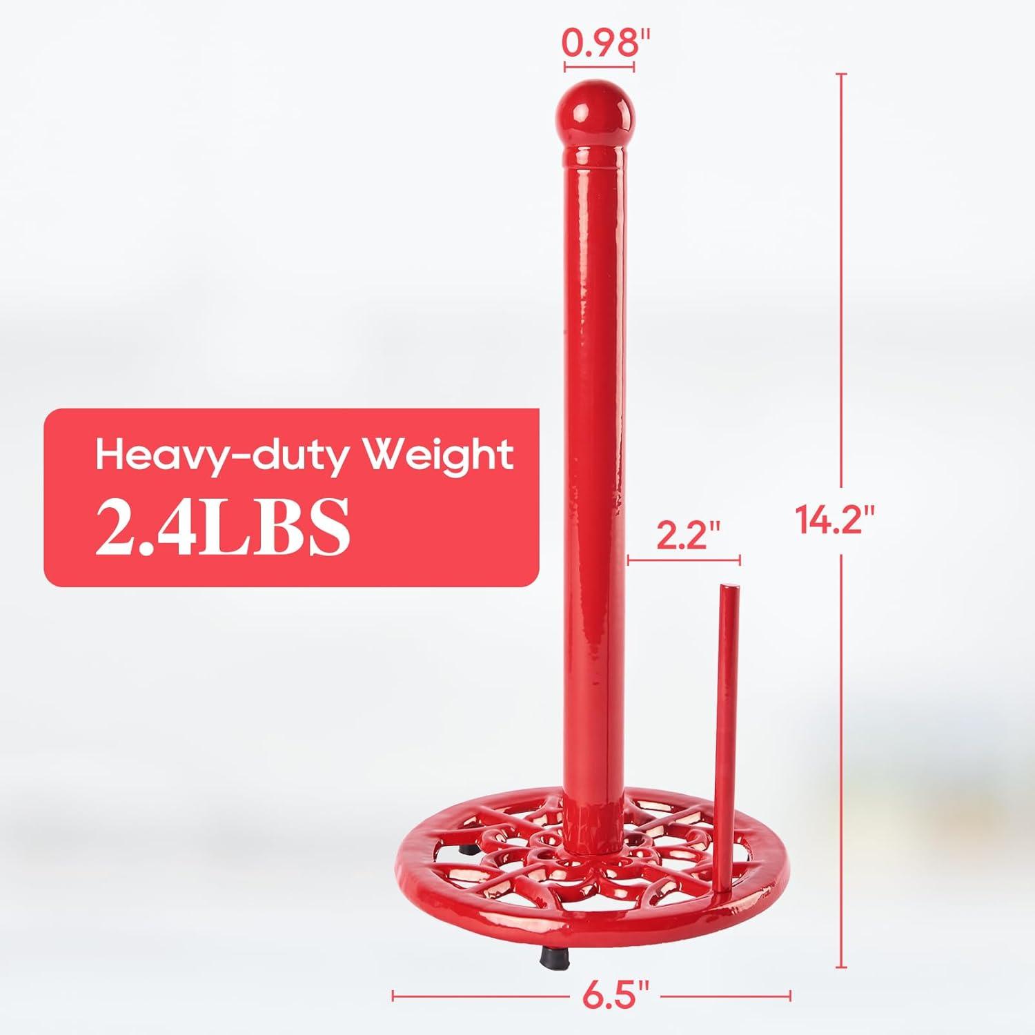 JOGREFUL Paper Towel Holder Stand, Cast Iron Kitchen Paper Towel Countertop Vintage Stand with Weighted-Base, Bathroom Organization for Family Standard Large Size Roll Paper, Mistletoe Base, Red