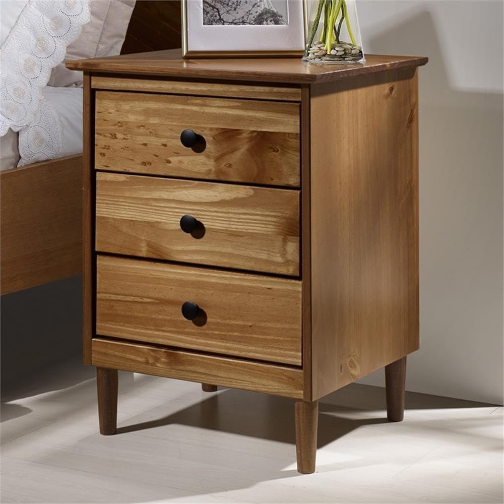 Contemporary 3-Drawer Caramel Wood Nightstand for Bedroom Decor Convenience Compact Organizing End Table Storage