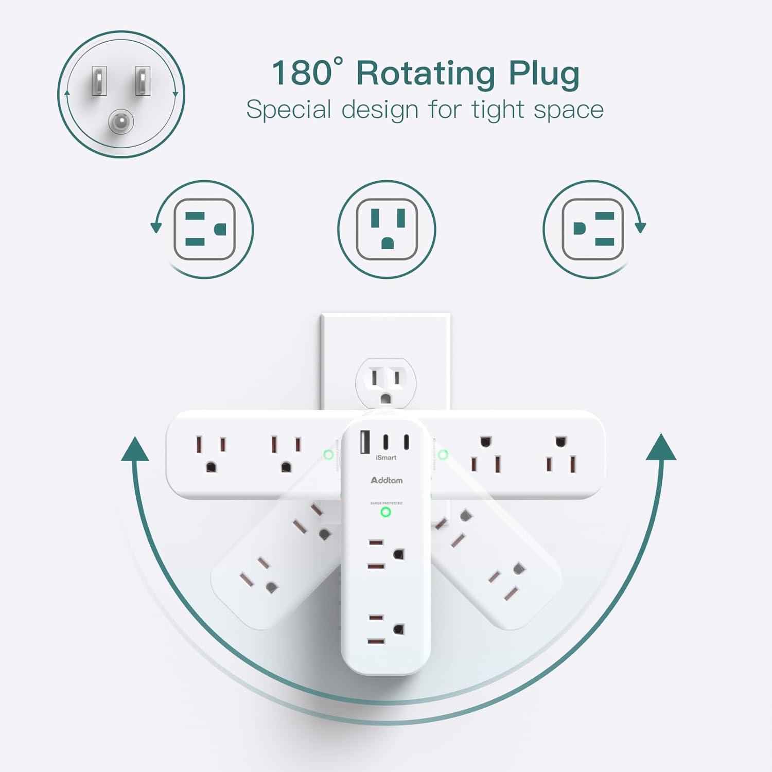 White 10-Piece USB Outlet Extender with Rotating Plug