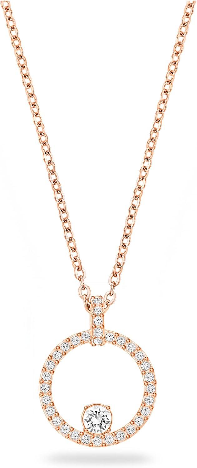 Rose Gold Circle Pendant Necklace with Clear Crystals