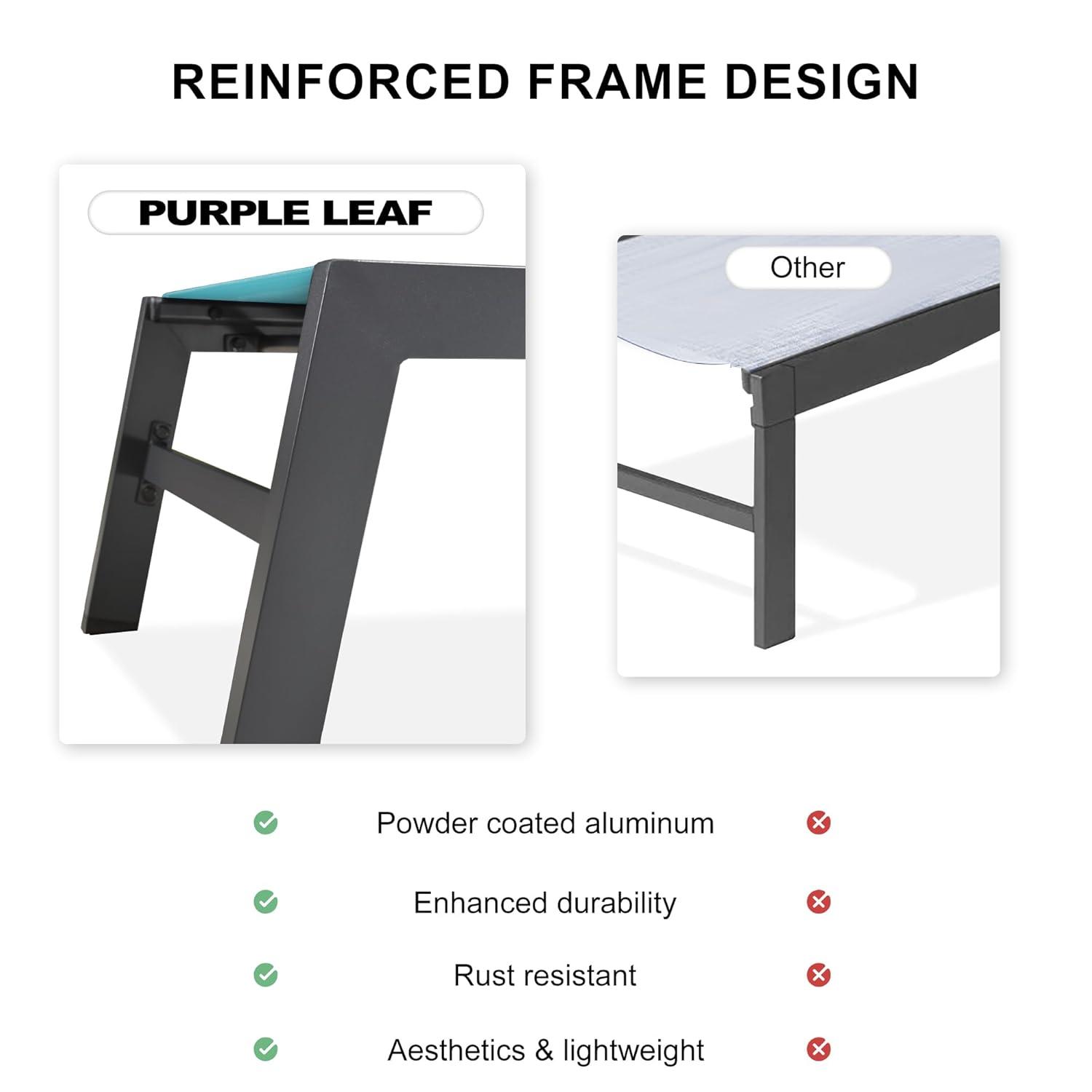 PURPLE LEAF Outdoor Chaise Lounge with Wheels for Outside 2 Pieces Aluminum Patio Lounge Chair with 5 Adjustable Position Recliner for Patio, Beach, Yard, Pool, Side Table Included, Beige