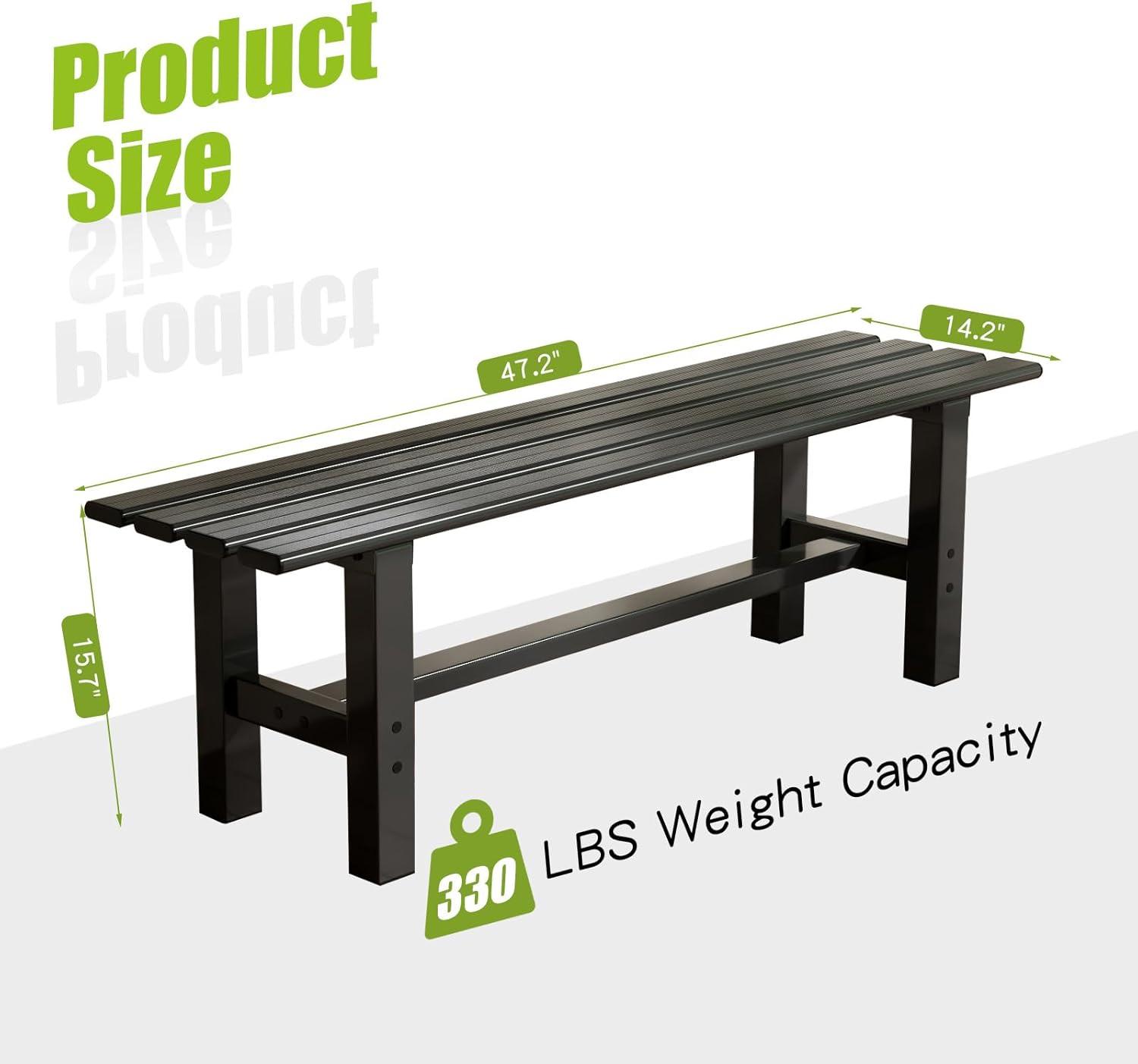 TECSPACE 47 Inches Aluminum Outdoor Weatherproof Bench Backless, 330 LBS Bearing Capacity Garden Porch Bench, Black