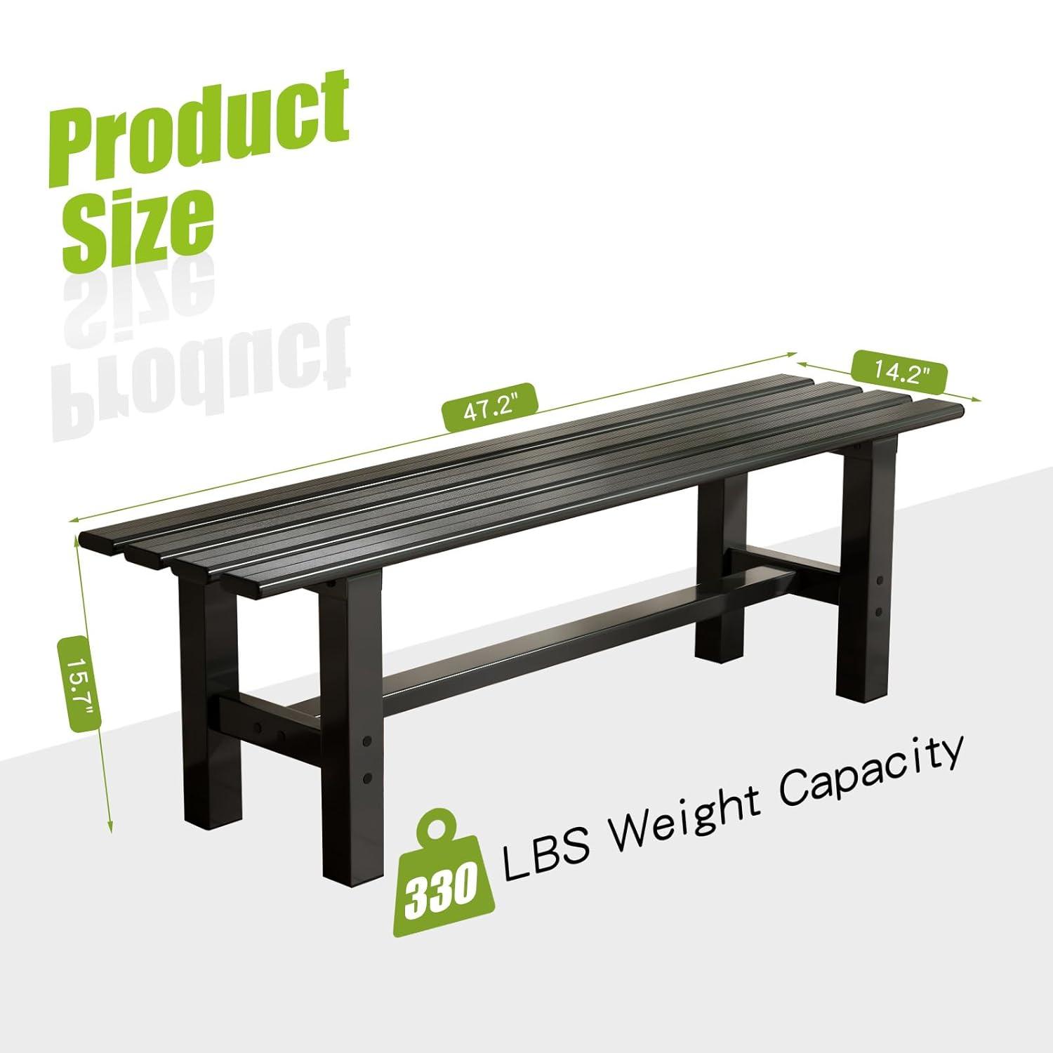 TECSPACE 47 Inches Aluminum Outdoor Weatherproof Bench Backless, 330 LBS Bearing Capacity Garden Porch Bench, Black