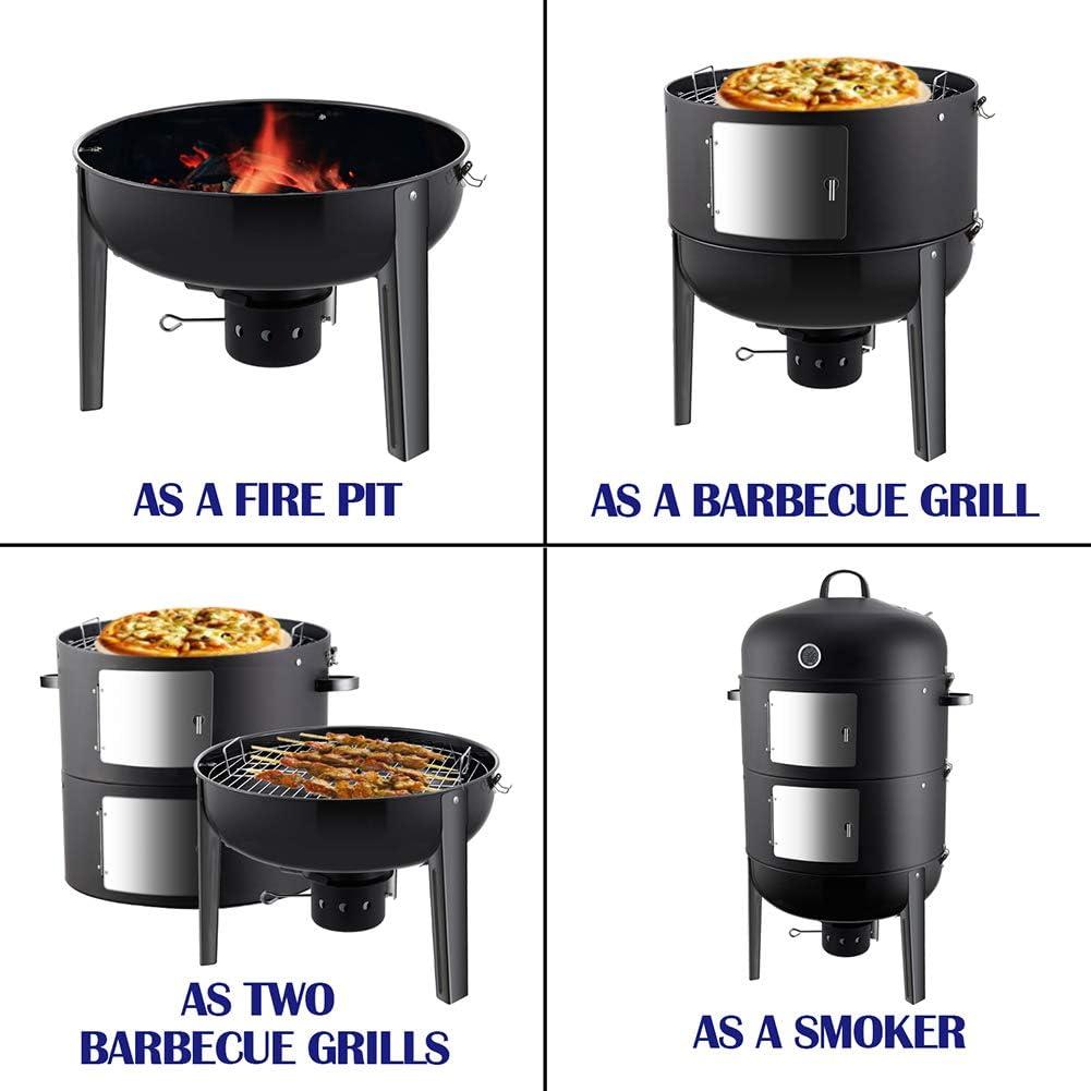 20 Inch Black Vertical Charcoal Smoker Grill with Thermometer