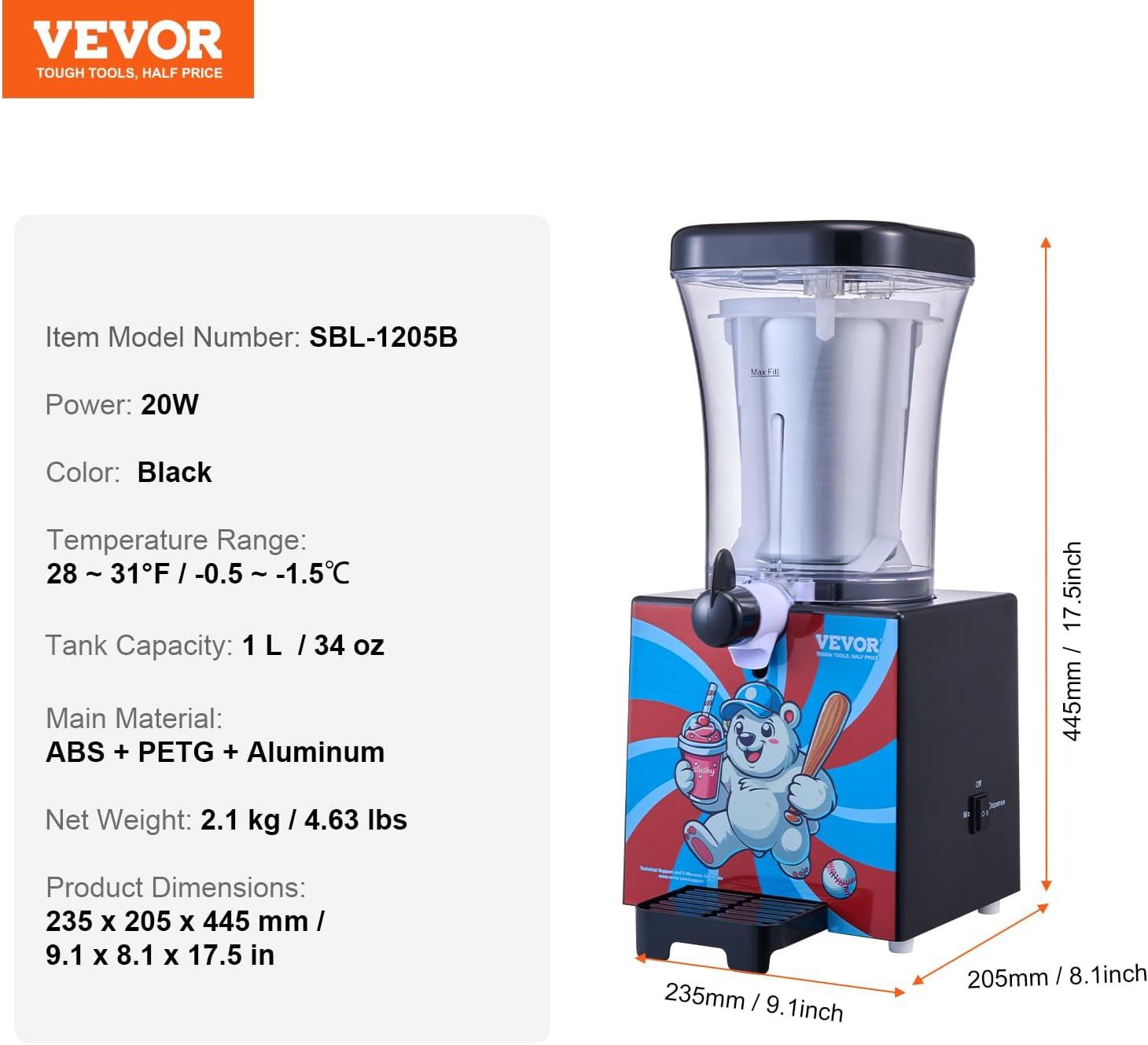 VEVOR Slushy Machine for Home, 34oz Tank Home-use Margarita Machine, Smoothie Frozen Drink Maker with Food-grade Materials, Slushie Machine for Home DIY, Kids Parties, Black