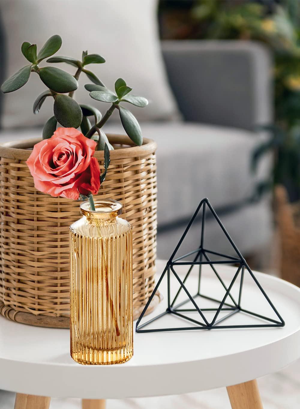 Serene Spaces Living Set of 4 Amber Pleated Bud Vase, Vases for Centerpieces for Home Decor, Events, Weddings, Parties, Measures 5.25" Tall and 2" Diameter