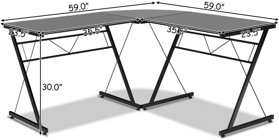 Tangkula L-Shaped, Corner, Modern Simple Style 3-Piece Metal Frame Study Laptop Desk Writing Gaming Table, Computer Workstation Top, Home Office Studio, Black