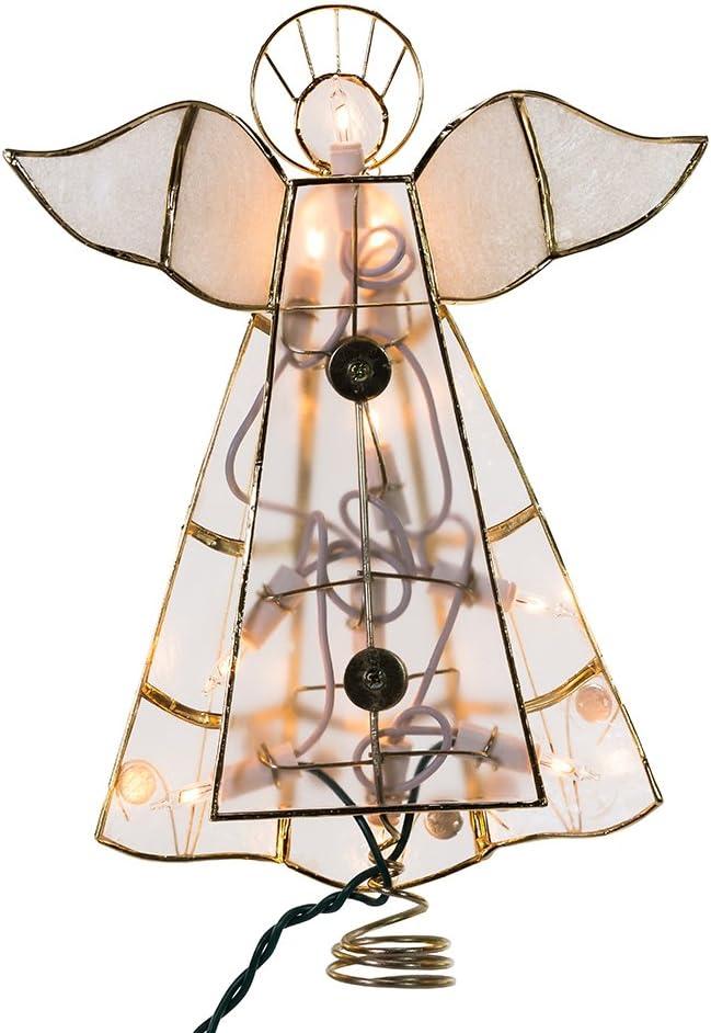 Kurt Adler 10-Light Capiz Angel Treetop with Trumpet