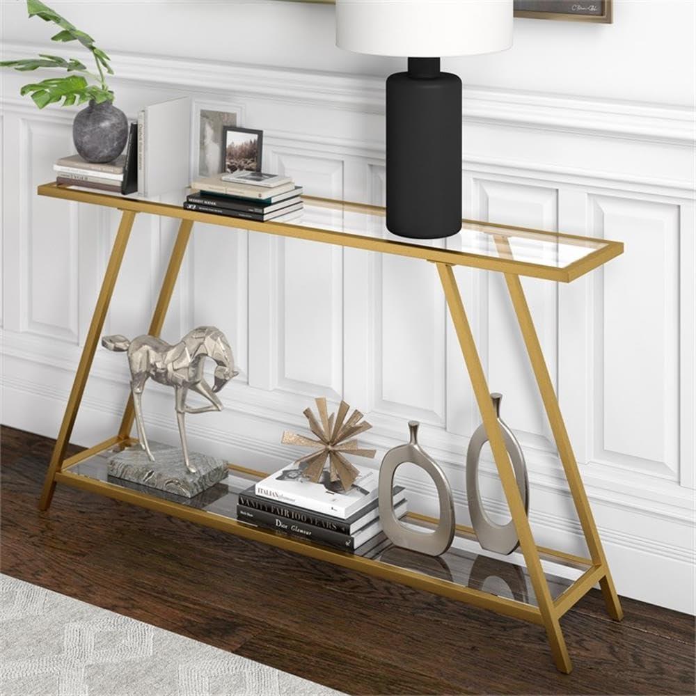 Evelyn&Zoe Yair 52" Wide Rectangular Console Table, Brass