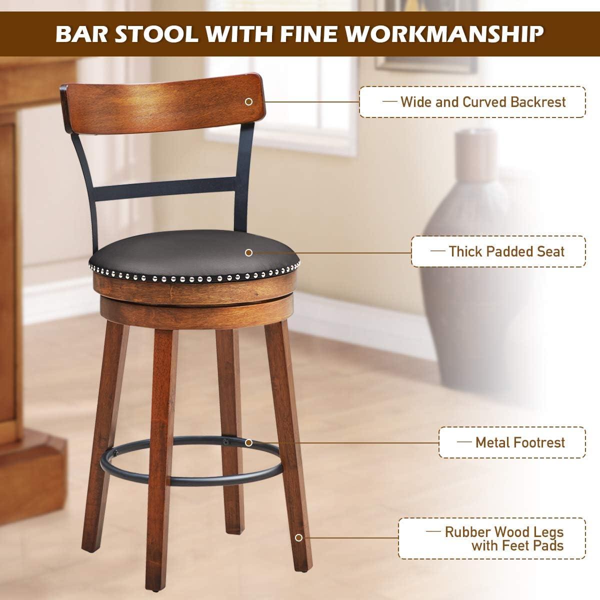 GVN Set of 2 25.5 Inch Swivel Counter Height Bar Stool, Bar Height Stools, Counter Height Bar Stools for Kitchen, Dining Room