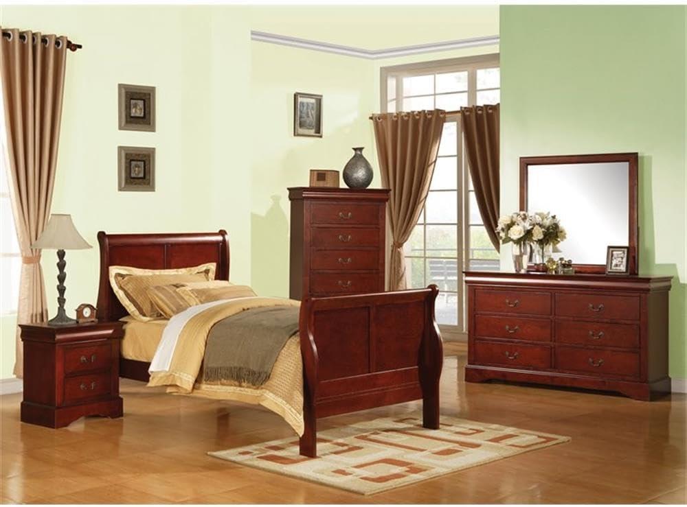 Maykoosh French Flair Bed in Elegant Cherry Finish, Showcasing a Classic Sleigh DesigN, Modern Low-Profile Bed for All Bedrooms-Size:Full