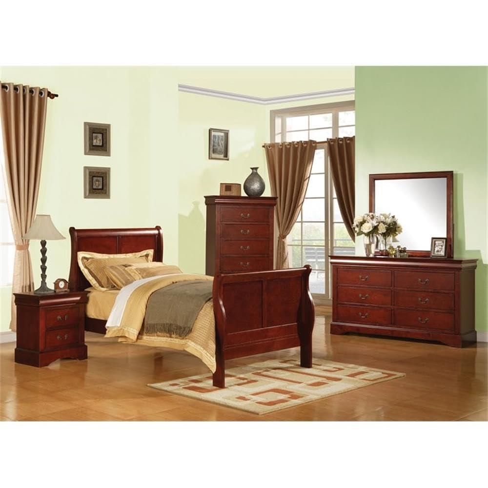 Maykoosh French Flair Bed in Elegant Cherry Finish, Showcasing a Classic Sleigh DesigN, Modern Low-Profile Bed for All Bedrooms-Size:Full