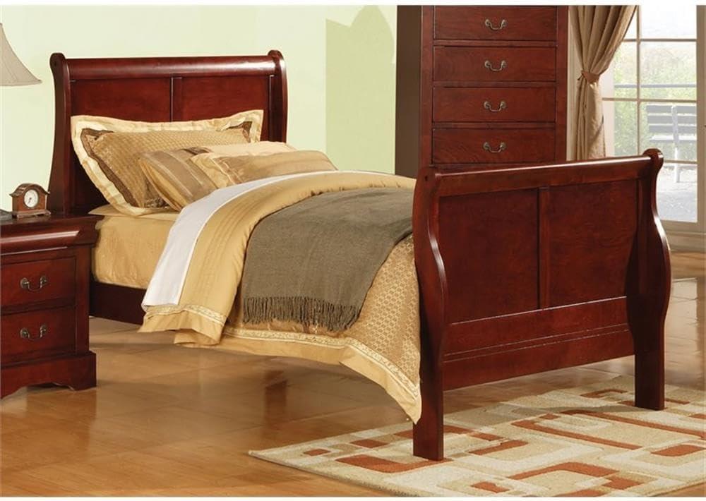 Maykoosh French Flair Bed in Elegant Cherry Finish, Showcasing a Classic Sleigh DesigN, Modern Low-Profile Bed for All Bedrooms-Size:Full
