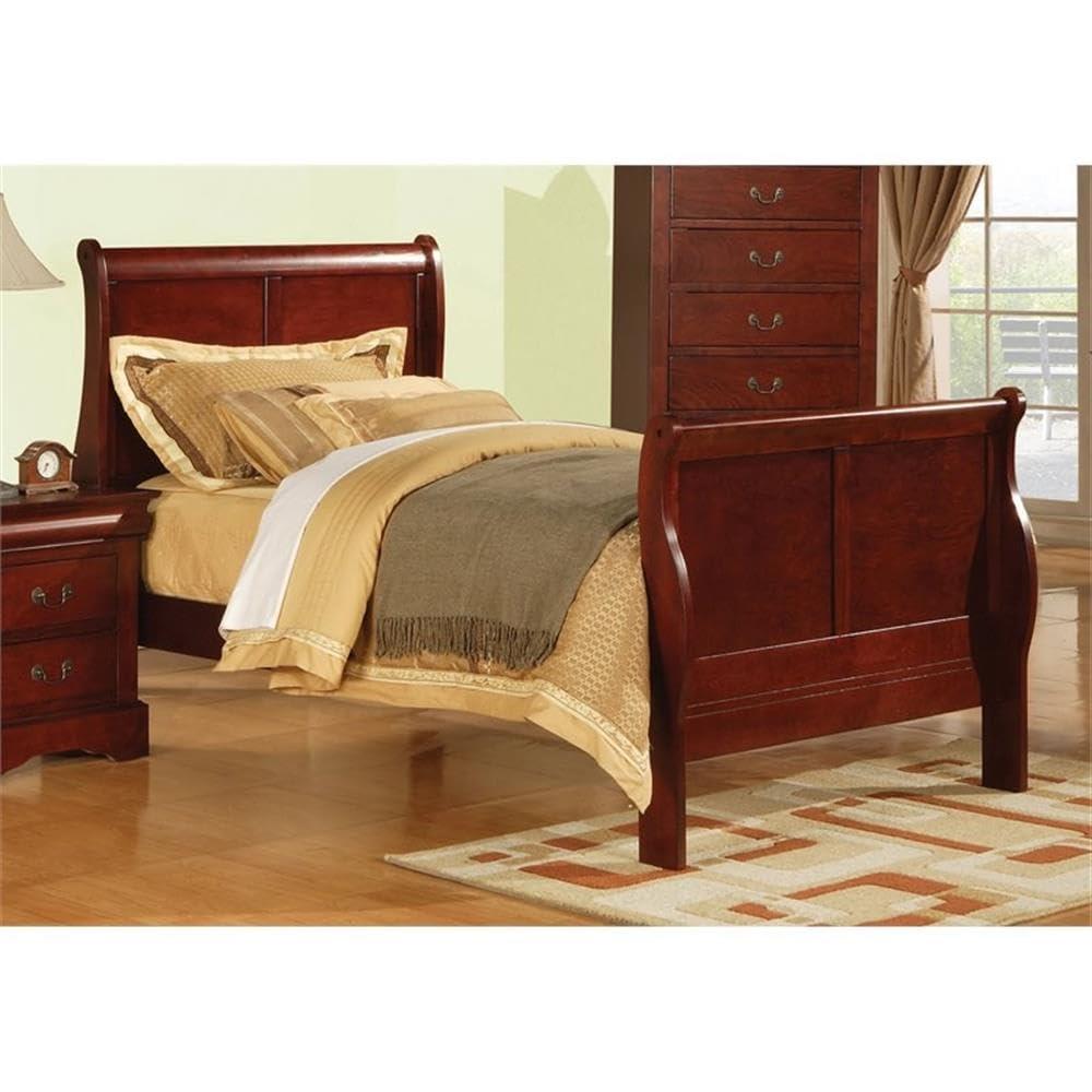 Maykoosh French Flair Bed in Elegant Cherry Finish, Showcasing a Classic Sleigh DesigN, Modern Low-Profile Bed for All Bedrooms-Size:Full