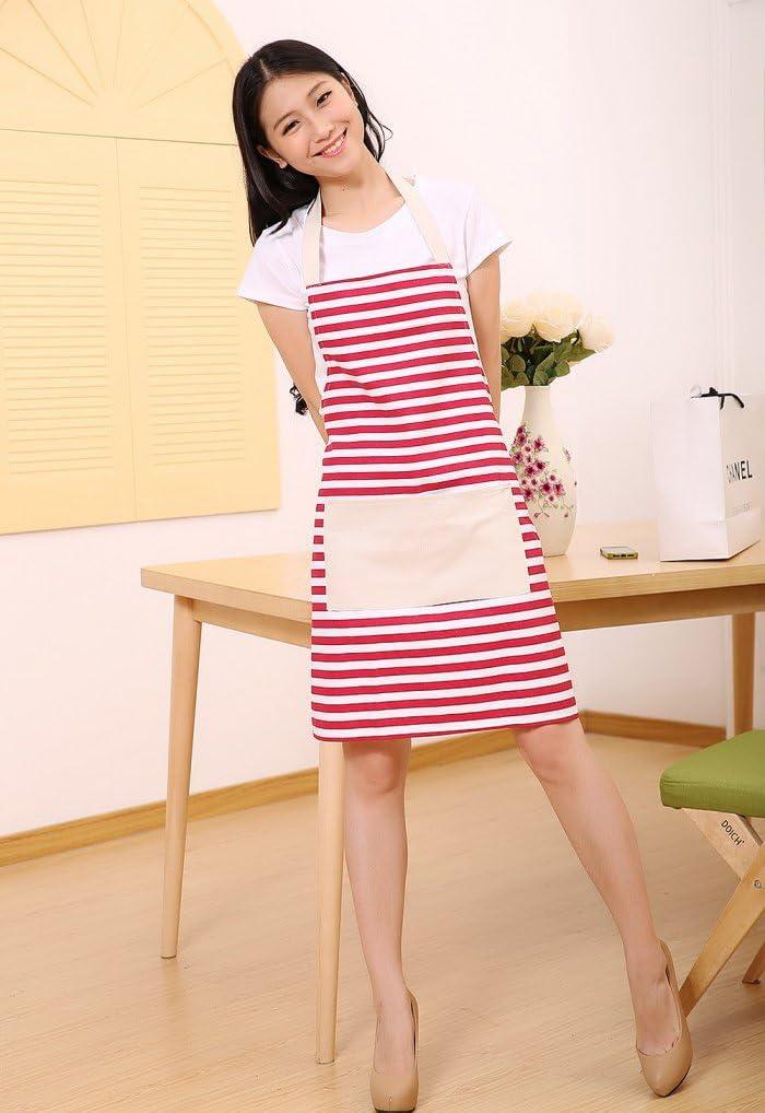 Hyzrz Canvas Kitchen Aprons with Pocket for Women Girls Chef Apron for Cooking Grill and Baking(Red Stripe)