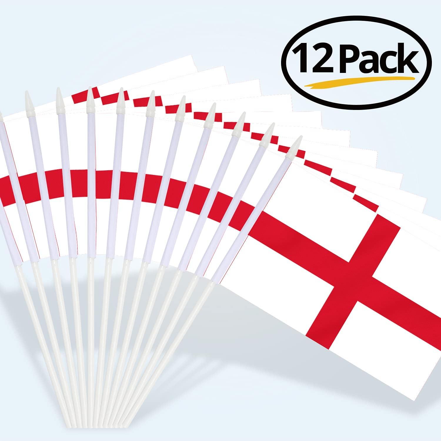 Anley England Mini Flag 12 Pack - Hand Held Small Miniature English Flags