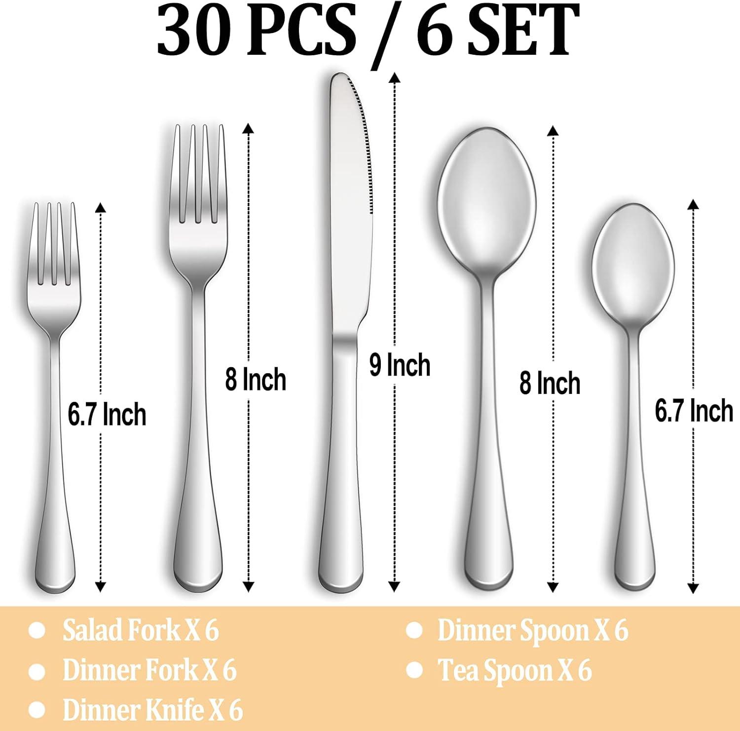 30-Piece Polished Stainless Steel Flatware Set for 6