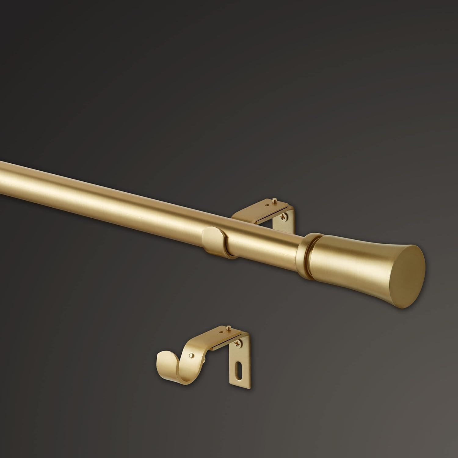 Brushed Gold Adjustable Steel Curtain Rod with Fluted Finials