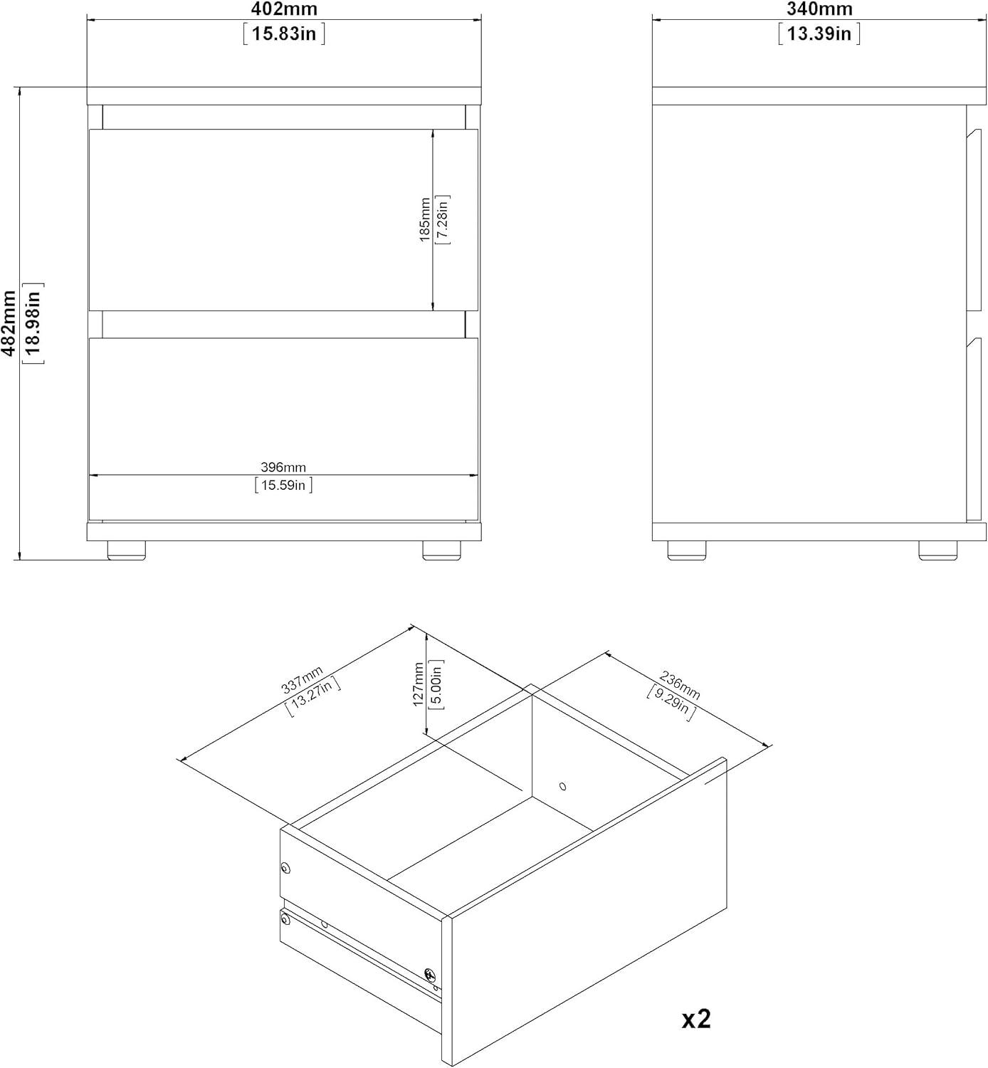 Tvilum, Aurora 2 Drawer Nightstand, White