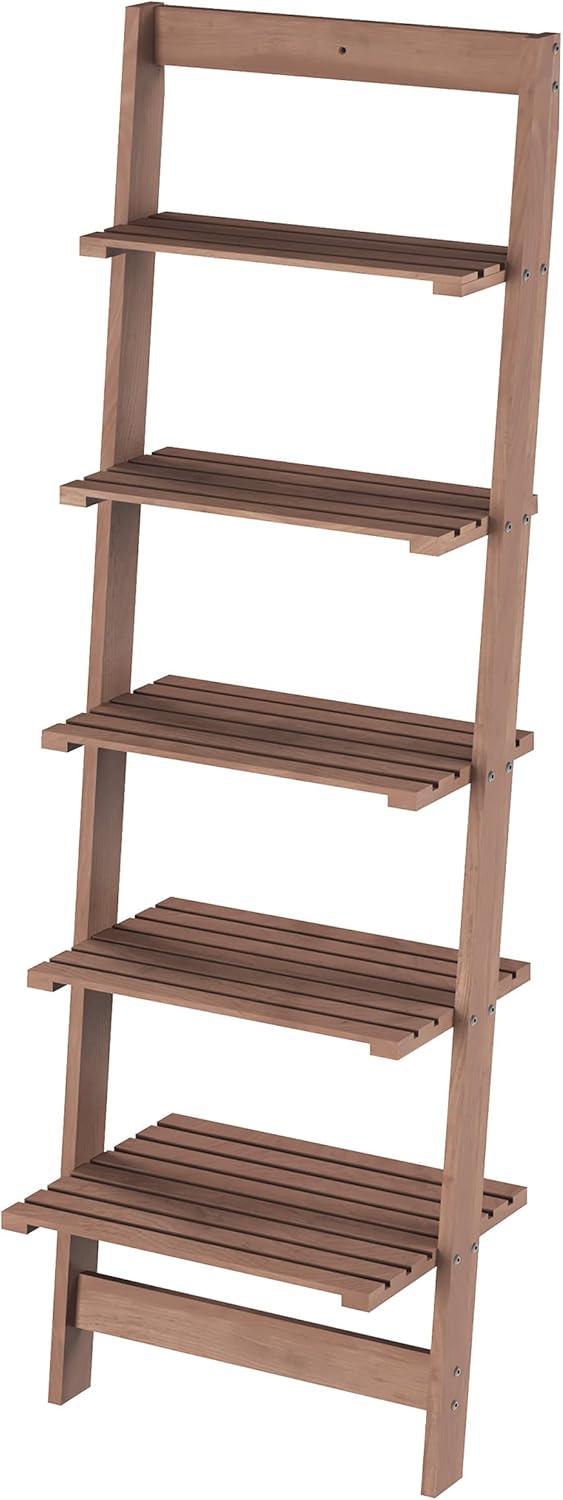 Walnut 5-Tier Ladder Bookshelf for Small Spaces