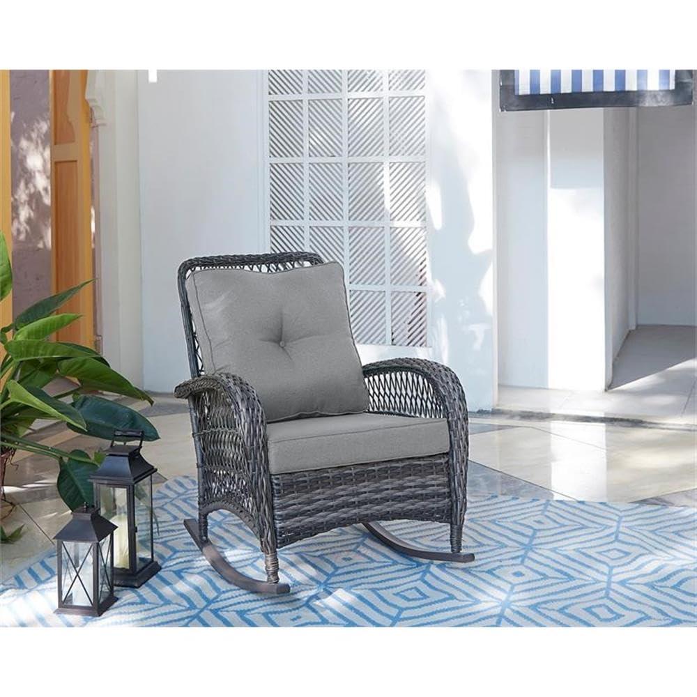 Furttuo Steel Rattan Outdoor Rocking Chair with Cushions